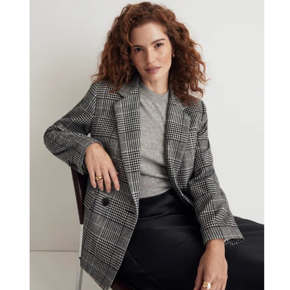 Madewell Larsen Blazer Women S Black White Glen Plaid Wool Blend Jacket NG655